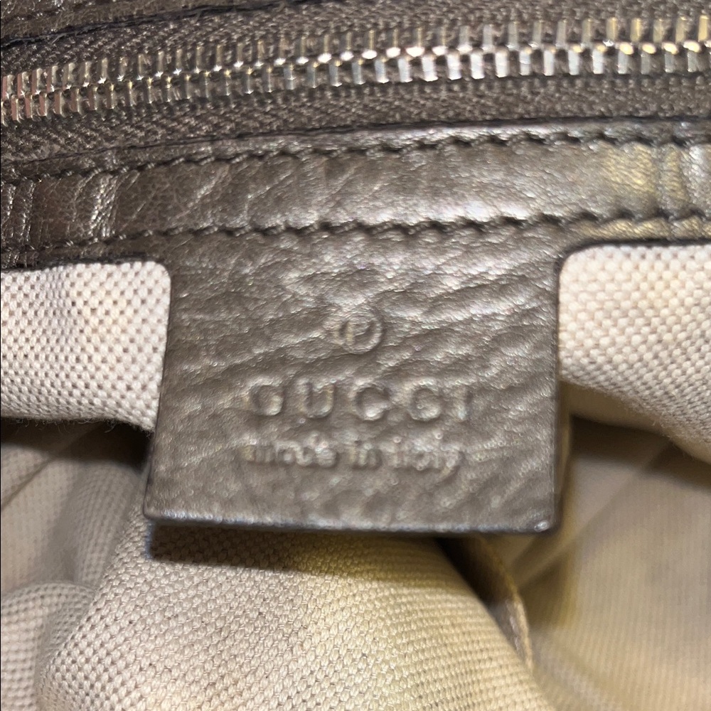 EUC Authentic Gucci GG Beige/Gray Canvas Techno Horsebit Hobo Handbag 11X16 - Picture 9 of 10